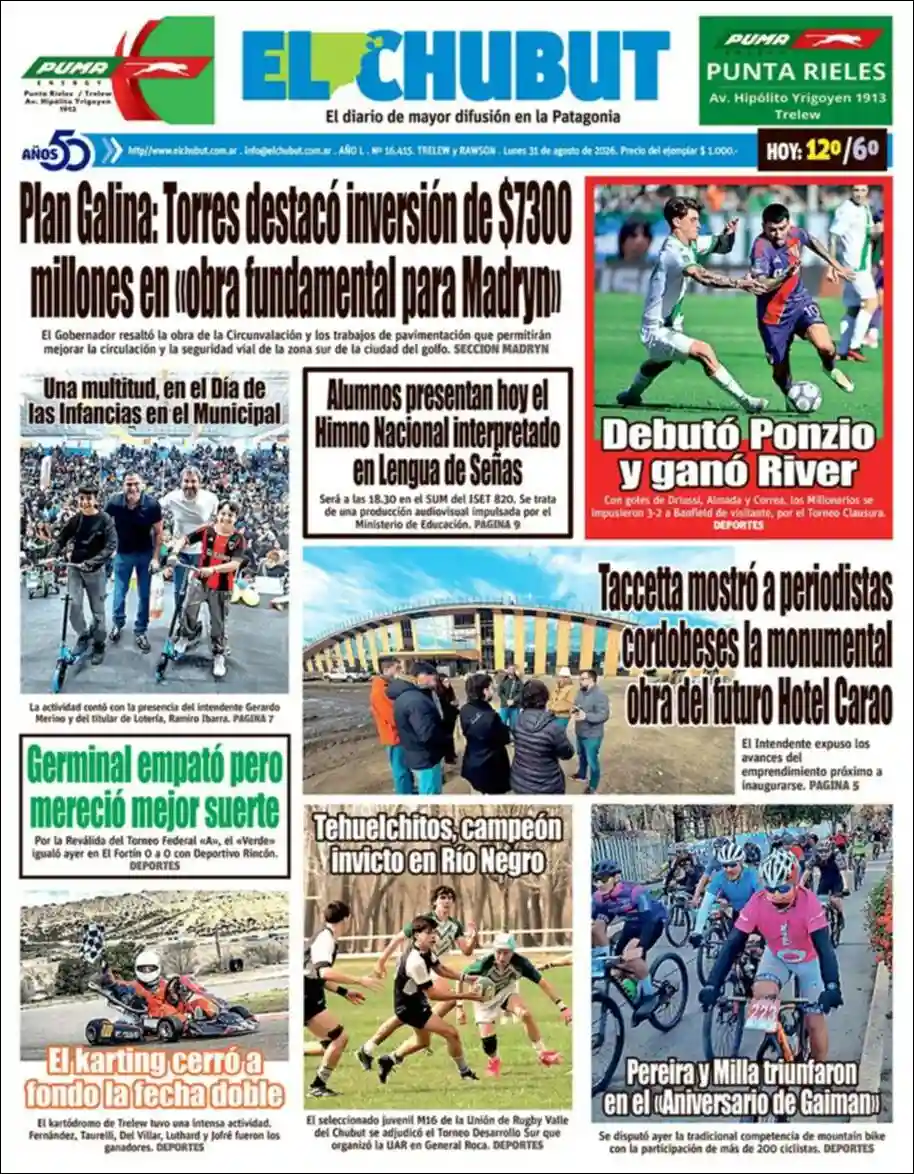 Estudios Max | FM LAPACHITO 102.1 - Tapa del diario El Chubut