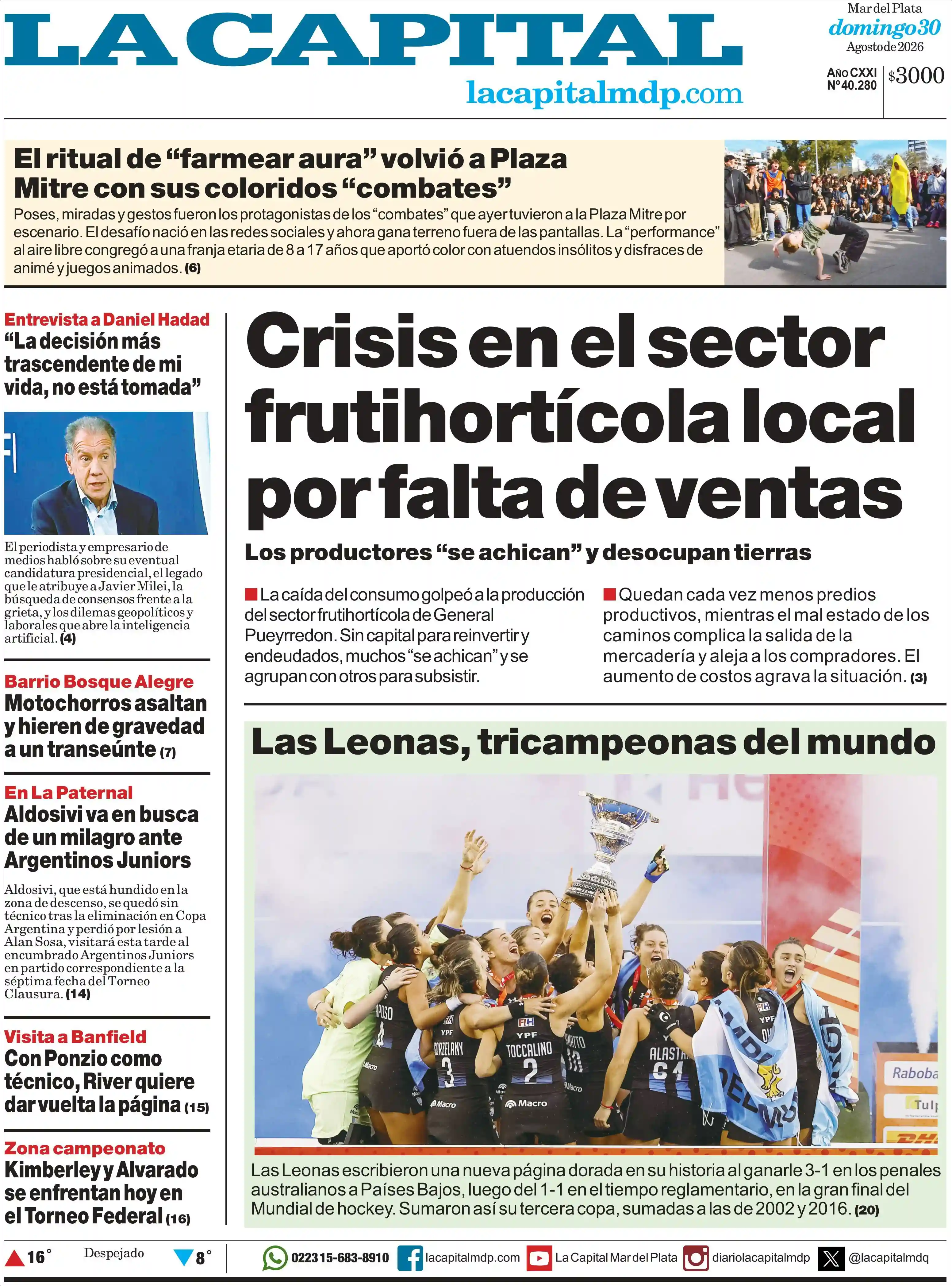 Estudios Max | FM LAPACHITO 102.1 - Tapa del diario La Capital